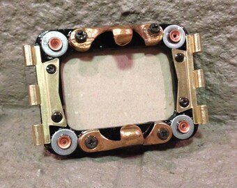 Picture Frame - Small Upcycled Hardware Home Decor - Fits picture size 2 1/2 x 3 1/2