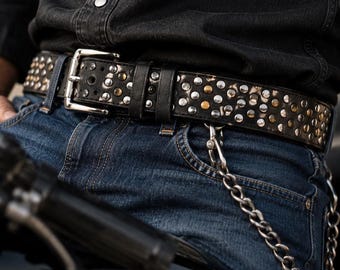 Cinturón unisex de cuero negro con tachuelas, estilo punk, accesorio para la cintura, regalo.