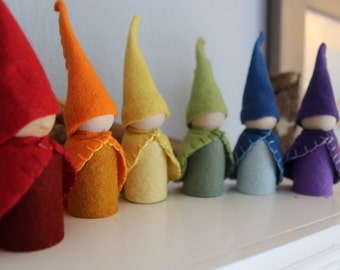 Homeschool Waldorf Inspired Garden Pocket Gnome Rainbow Colors Set of 6