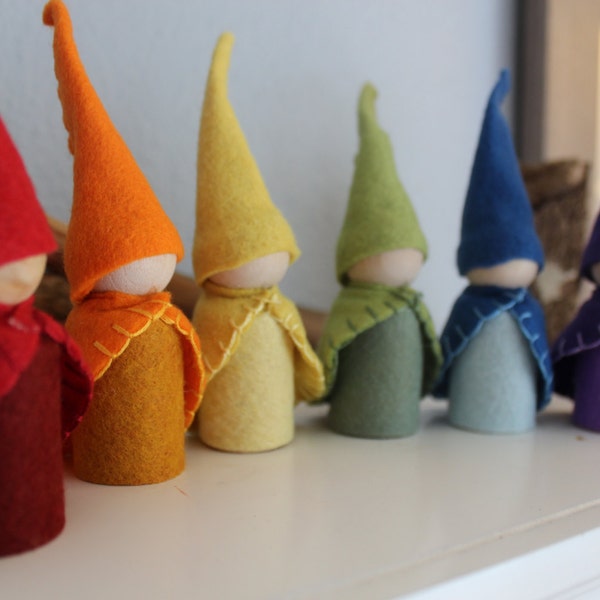 Homeschool Waldorf Inspired Garden Pocket Gnome Rainbow Colors Set of 6