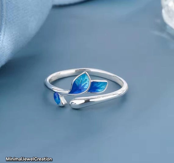新品  スターリングシルバー925調整可能リング スターリングシルバー ブルーリーフリング | 925スターリングシルバー