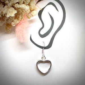 Heart Dangle Hoop in Sterling Silver | Heart Earrings | Heart Dangle Drop Earrings | Drop Earring | Silver Heart Earring | Gift for Her