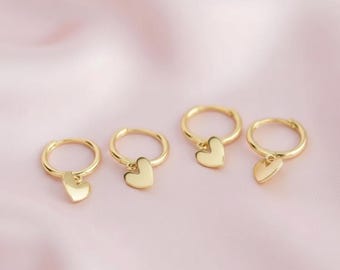Pendientes de aro colgantes con forma de corazón de oro / Pendientes con dijes