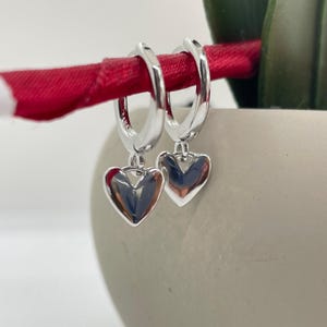 Tiny Heart Dangle Hoop Earring | Heart Earrings |  Valentines Earring | Heart Charm Earring | Silver Heart Earring | Women Dangle Earring