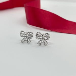 Silver Bow Shape Earrings for Women | Tiny Ribbon Bow Earrings | Stud Earrings | Dainty Bow Tie Stud Earrings | Gift for Her
