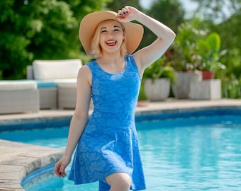 Modest Swimsuit for women - swimwear for women - Modest swim dress for women - Blue Floral swimsuit -