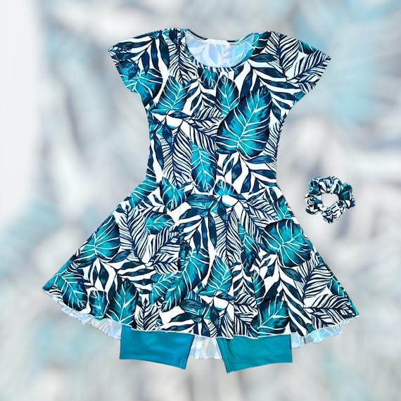 swim dress short sleeve Modest Two-Piece Swim Dress Set - Elbow Sleeves with Knee-Length Leggings