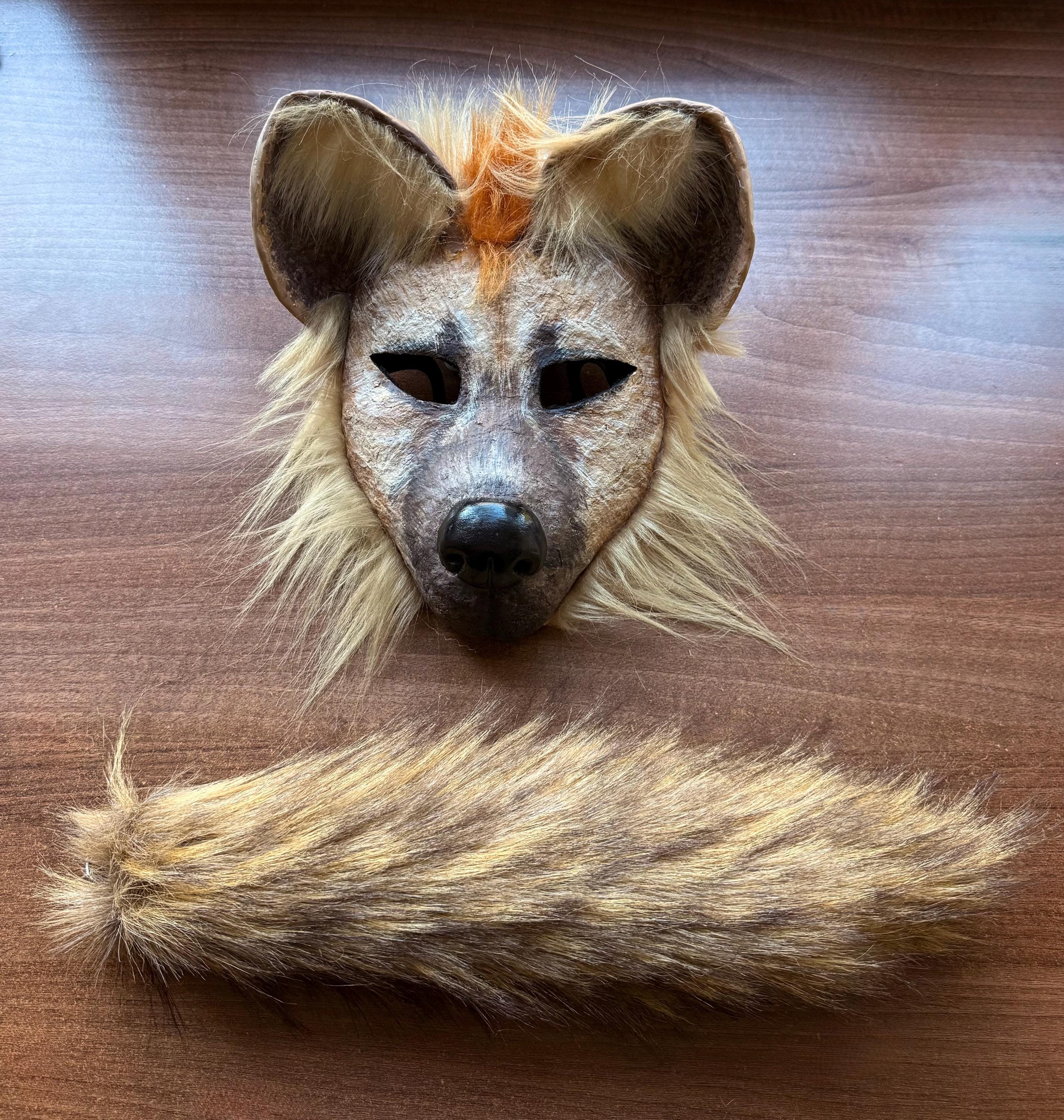Handmade Hyena Mask and Faux Fur Tail, for Therians, Furries