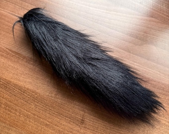 Black faux fur tail, wolf tail, cat, fox, wolf, animal furry tail, cosplay tail, fursuit tail