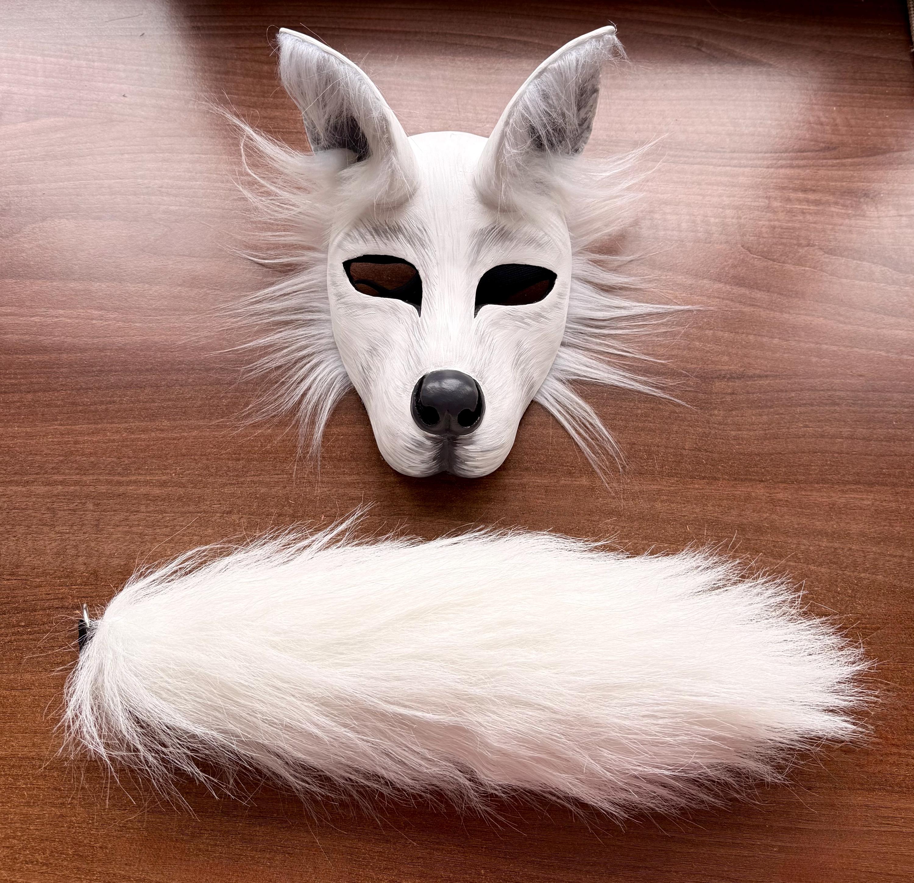 Handmade Wolf Mask and Faux Fur Tail: for Therians, Cosplay, Furries