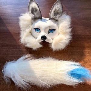 Therian fox mask and faux fur tail, animal, furry, cosplay, fursuit