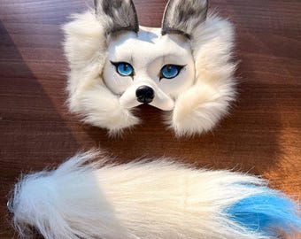 Therian fox mask and faux fur tail, animal, furry, cosplay, fursuit
