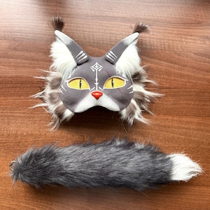 Therian mask and tail, handmade faux fur tail, cat, fox, animal furry tail and mask, cosplay tail, fursuit tail, therian mask