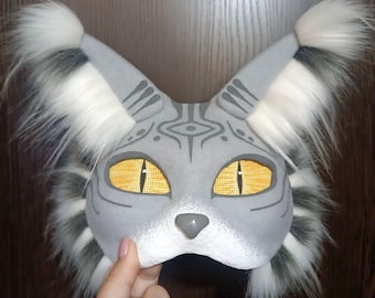 Máscara Therian, máscara de gato do deserto, animal, máscara de gato cinza para quadrúpedes, teriantropia, corrida de quadriciclo e cosplay