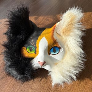 Therian cat mask, animal mask, calico cat mask, handmade therian cat mask. Mask for quadrobics, quad running, therians
