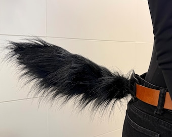 Black Super Motion Faux Fur Tail – Soft & Wiggly, Cosplay, Furry Accessory, Costume Tail -  Removable fur cover