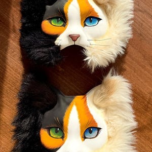 Calico Cat Mask with Whiskers: Therian Cosplay, Quadrobics