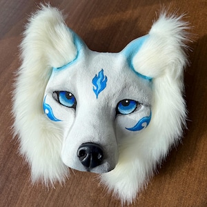 Therian wolf mask, white wolf mask, cosplay frost, elements blue fire wolf mask, ice wolf mask for quadrobics, therianthropy