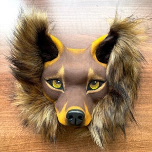Brown wolf therian mask, handmade realistic wolf mask, animal mask, furry, quad running mask