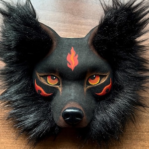 Black Wolf Therian Mask – Handmade Ethereal Wolf Mask for Quadrobics, Outdoor Running, Therian Expression