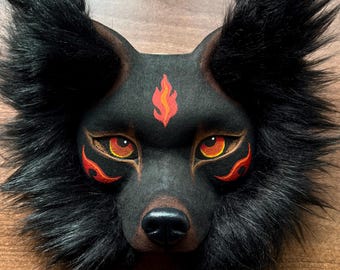 Black Wolf Therian Mask – Handmade Ethereal Wolf Mask for Quadrobics, Outdoor Running, Therian Expression