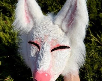 Máscara de Therian Blanca: Máscara de Zorro Realista Hecha a Mano para Quadrobics, Furries y Quadrunning
