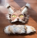 Handmade Desert Cat Mask and Faux Fur Tail, for Therians, Furries, Cosplay