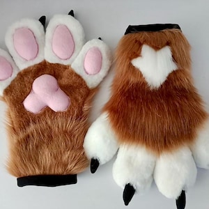 Brown Faux Fur Paws, Fursuit Paws Furry Soft Paws – Animal Costume Hand Paws | Fursuit Accessory | Cosplay Paw Gloves | IN STOCK