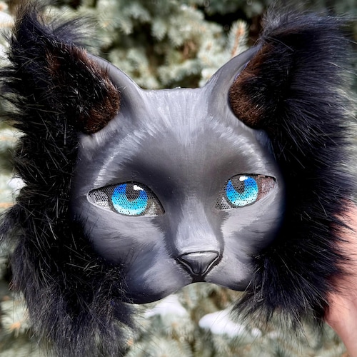 絶対ウケる(^^) 黒ねこ　巨大マスク リアルな黒猫の獣人マスク、青い目、猫科のコスプレ - Etsy 日本
