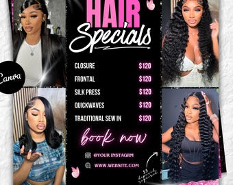 Hair Special Flyer, Hair Price List flyer, Hair Salon Wig Sale Price List Flyer, Hairstylist Wig Install Flyer, Hair Flyer, Wig Special