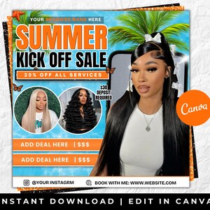 Summer Sale Bookings flyer, Summer Sale Flyer, June Booking Flyer, Summer Booking Flyer, June Books Open, Summer Hair Flyer, Canva Editable