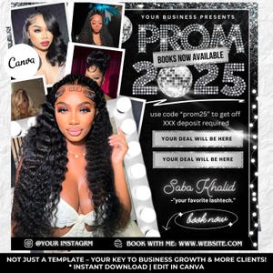 Prom Booking Flyer, Prom Special Flyer, Homecoming Flyer, Canva Template, Book Now Appointments, Beauty, Lashes, Make up, Nails, braids