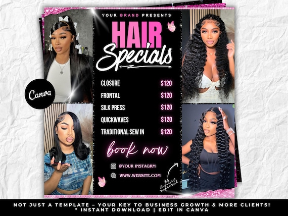 Hair Special Flyer, Hair Price List flyer, Hair Salon Wig Sale Price List Flyer, Hairstylist Wig Install Flyer, Hair Flyer, Wig Special