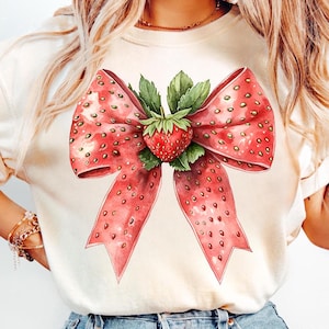 Retro Strawberry Festival PNG, Cute Strawberry Bow Sublimation, Trendy Png, Trendy Strawberry Shirt, Summer Vibes Png, Trendy Coquette Png