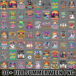 30+ paket med sommarblommor, rolig sommarblomma-png, sommarblommor med skräckkaraktärer-png, läskig sommar, halloweenpresent, året runt, strandskelly