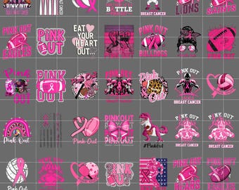 30+ Pink Out Bundle Png, Breast Cancer Football, Breast Cancer Awareness, Pink Ribbon, Game Day, Glitter Tackle Cancer, Football Pink Out