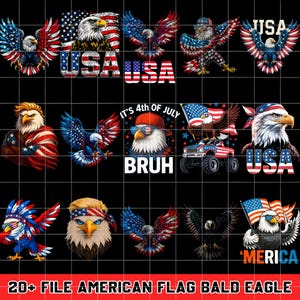 Cool Patriotic Eagle With Sunglasses Png, Merica 4th of July USA Png, American Flag Bandana Bald Eagle Png, Funny Retro Independence Day Png