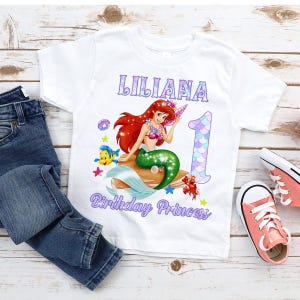 Little Mermaid Birthday Shirt, Disney Princess Ariel Birthday Girl T-Shirt, Mermaid Matching Family Tee, Custom Ariel Birthday Party Shirt