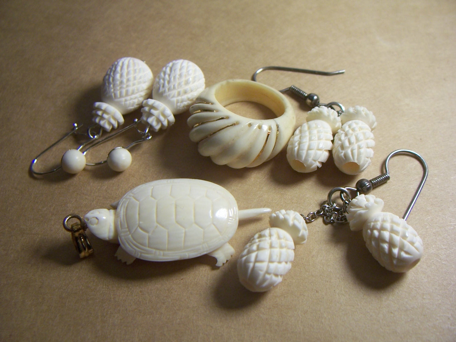 Antique Lot of Genuine Ivory Jewelry Hand Carved Etsy