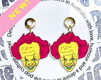 Pennywise Earrings, IT Clown, Creepy, Halloween Gift