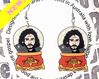 Jon Snow globe dangle earrings | Pop Culture Plastics | dangle earrings | GOT | Jon Snow | Christmas earrings