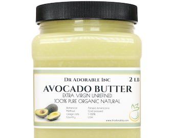 2 lb - Organic Pure Premium Avocado Butter UNREFINED - Exra Virgin Cold Pressed Great Moisturizer Skin Body Hair Nails Care Fresh Natural