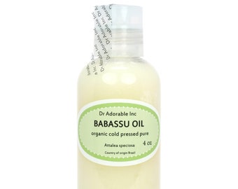 4 oz - Babassu Carrier Oil - Cold Pressed Pure Organic Skin Care Hair Care Moisturizer Massage Oil Spa and Relaxation Bath and Beauty
