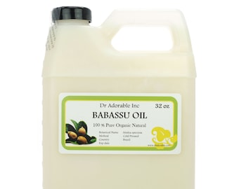 32 oz - Babassu Carrier Oil - Cold Pressed Pure Organic Skin Care Hair Care Moisturizer Massage Oil Spa and Relaxation Bath and Beauty