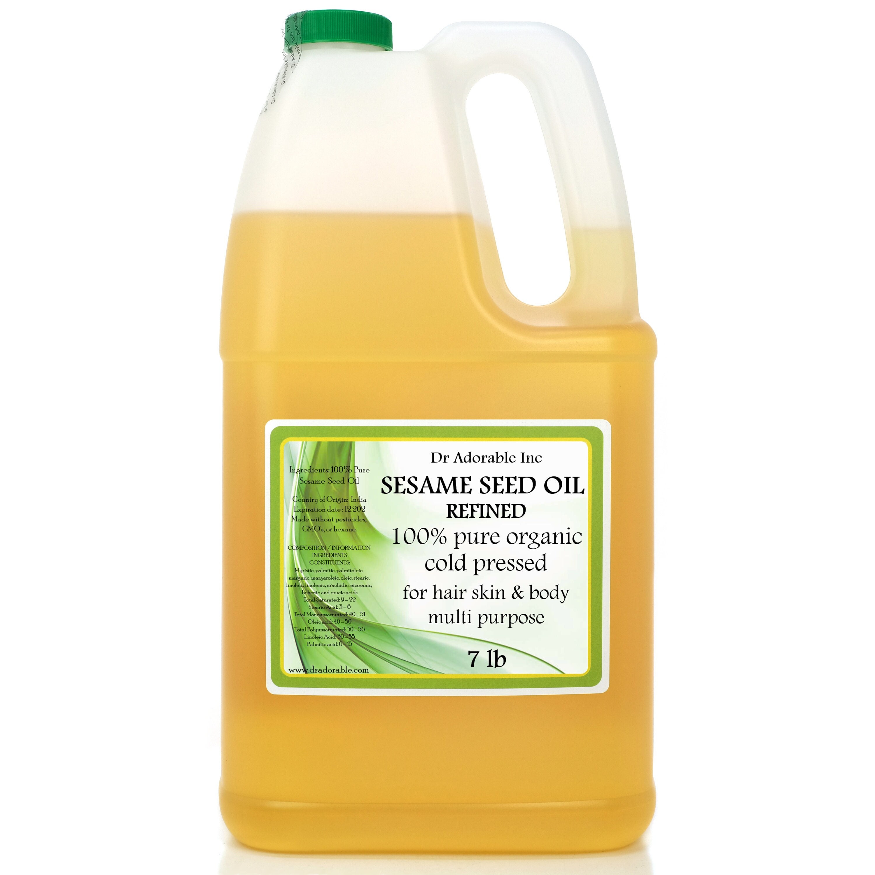 7 lb - Sesame Seed Oil REFINED - Pure & Organic Cold Pressed