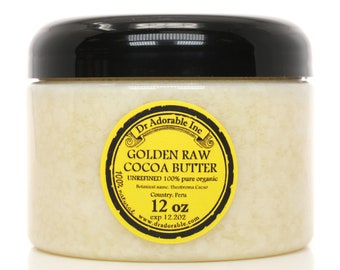 12 oz - GOLDEN Cocoa Butter - Raw Pure Organic with Rich Chocolate Aroma