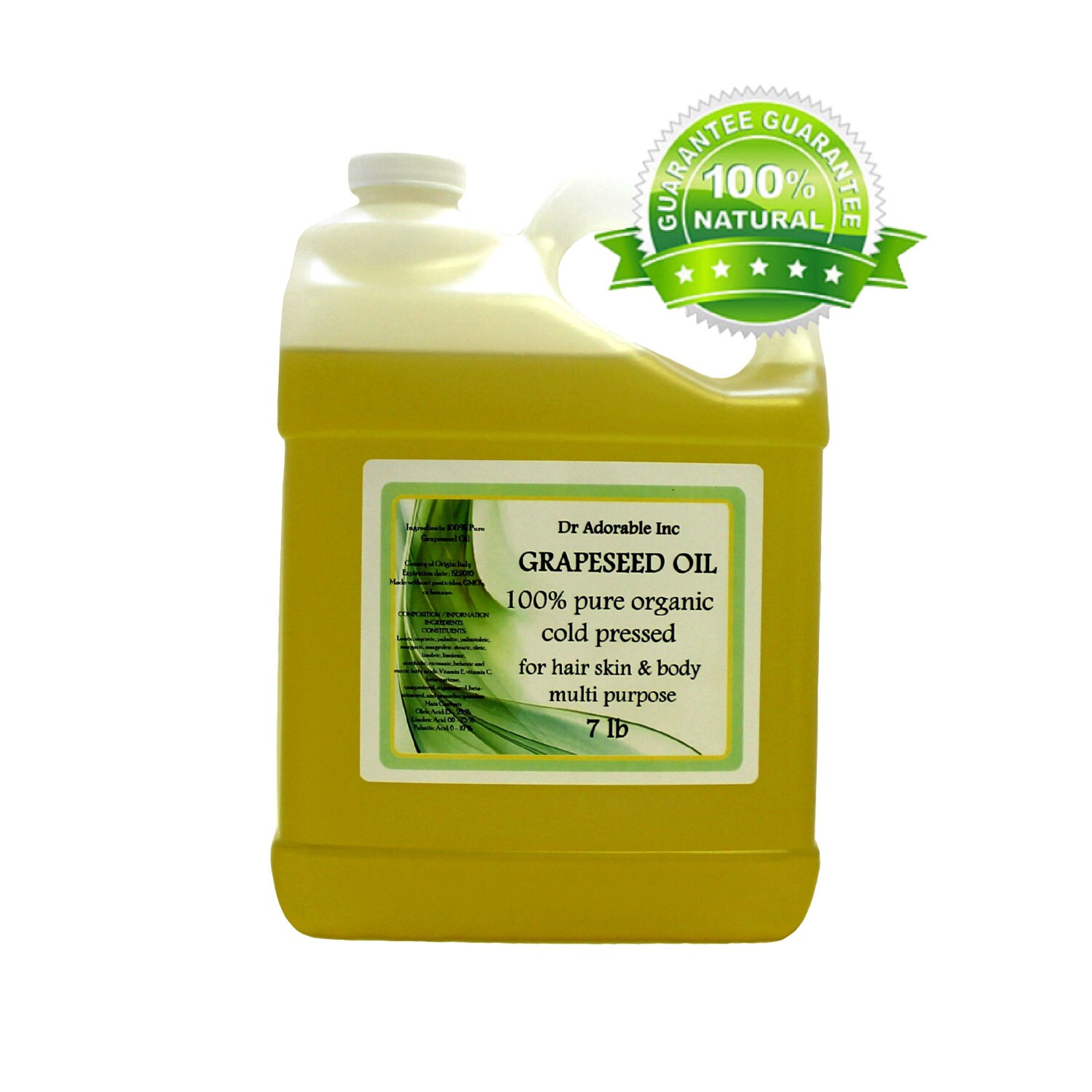 7 lb Pure Grapeseed Oil Organic Cold Pressed Natural Etsy
