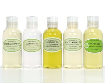 4 oz 5 Set - Organic 100% Pure Oils (Fractionated Coconut Oil, Unrefined Avocado oil, Apricot Kernel Oil, Grapeseed Oil, Sweet Almond Oil)