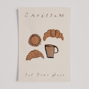 Croissant Art Print - French Print for Pastry Lovers - Kitchen Wall Art - Food & Drink Home Decor - Cafe Digital Download - France Poster