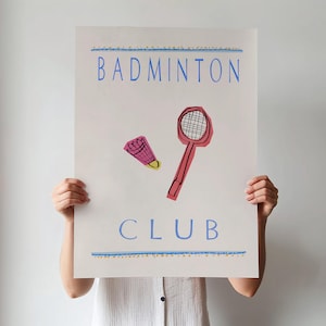 Badminton Club Art Print, Racquet Sports Poster, Shuttlecock Wall Art, Gym Fitness Sports Gift, Digital Download, Instant Printable